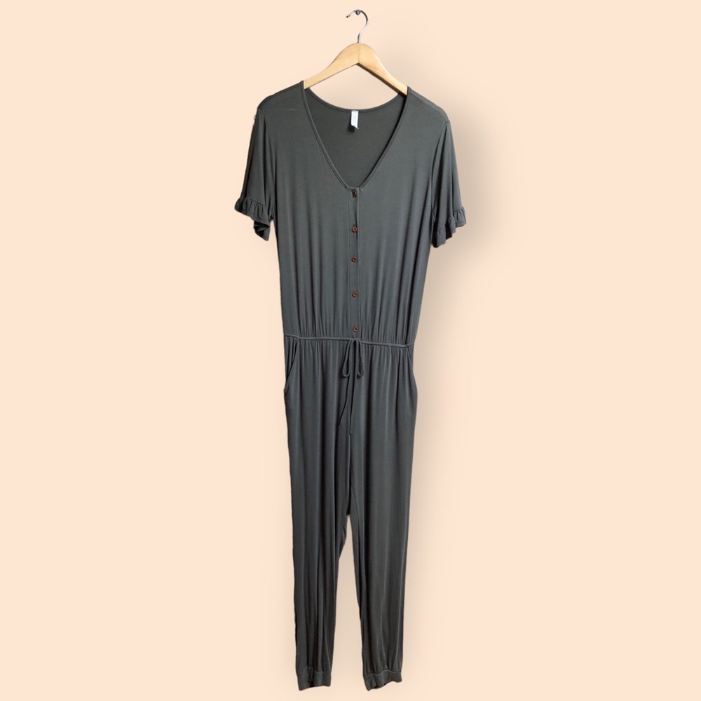 Urban Flamingo Dark Green Short Sleeve Pants Romper Jumpsuit Comfort Women’s M